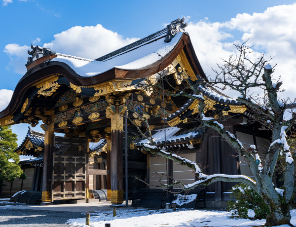 Nijo Castle with snow in winter. Kyoto, Japan